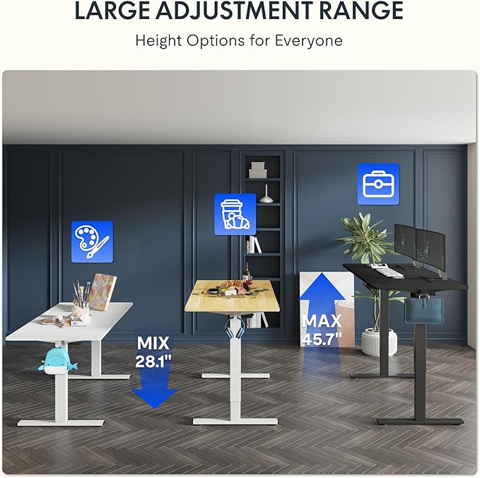FLEXISPOT One-Piece Electric Standing Desk, 48 x 30 Inches Adjustable Desk with Seamless Desktop, Memory Controller Height Adjustment (White Frame + White Desktop, 2 Packages)