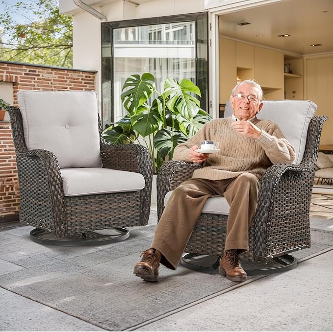 Outdoor Chair Cushions for Patio Furniture - 1 Pack Outside High Back Thick Water-Resistant Cushion 22x24 with Zipper Cover for Wicker Glider Rocking Chairs Loveseat Couch – Beige/Buckle