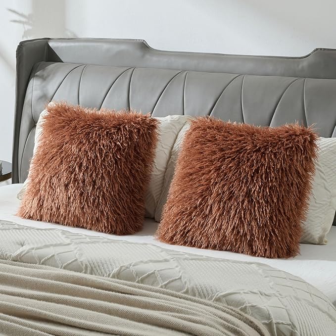 FUTEI Rust Decorative Throw Pillow Covers 18x18 Inch Set of 2,Soft Cozy Faux Fine Wool Textured Cushion Case,Modern Home Luxury Decor for Couch Bed Living Room