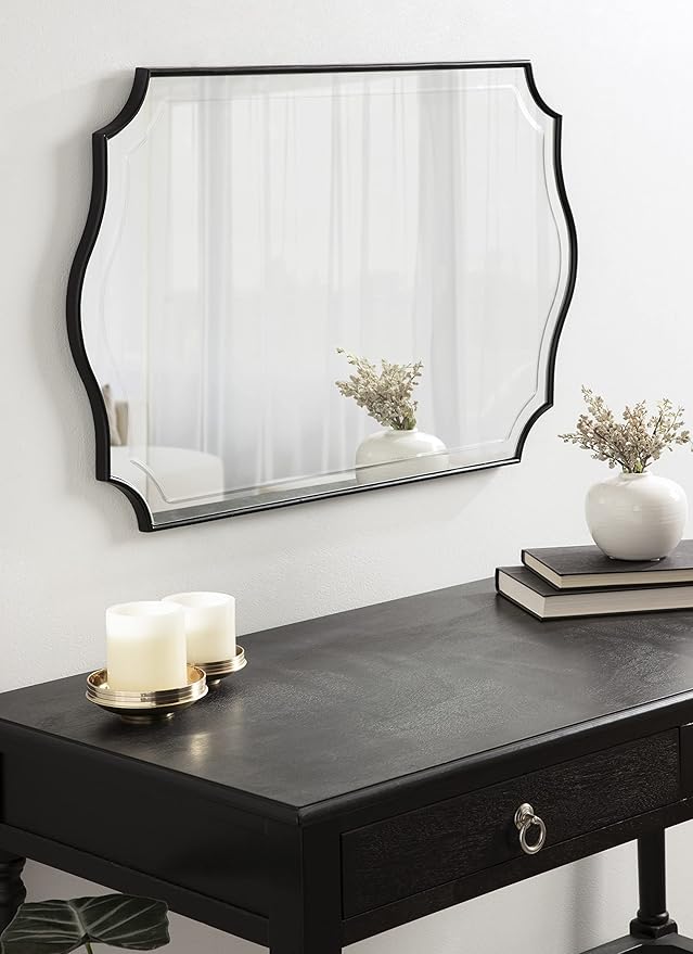 Kate and Laurel Hollyn Glam Scalloped Wall Mirror; 20 x 30; Black; Decorative Traditional Wall Decor with Elegant Frame and Soft Scallops
