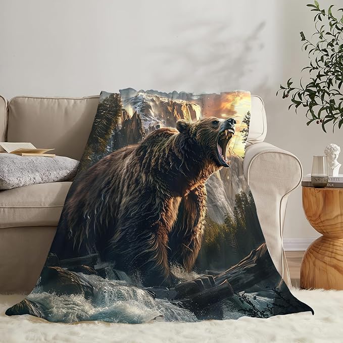Bear Throw Blanket - Cabin Decor Gifts for Girls, Boys, Men, Women, Kids, Adults - Soft Warm Cozy Fleece for Couch, Sofa, Bed - 60"x50"