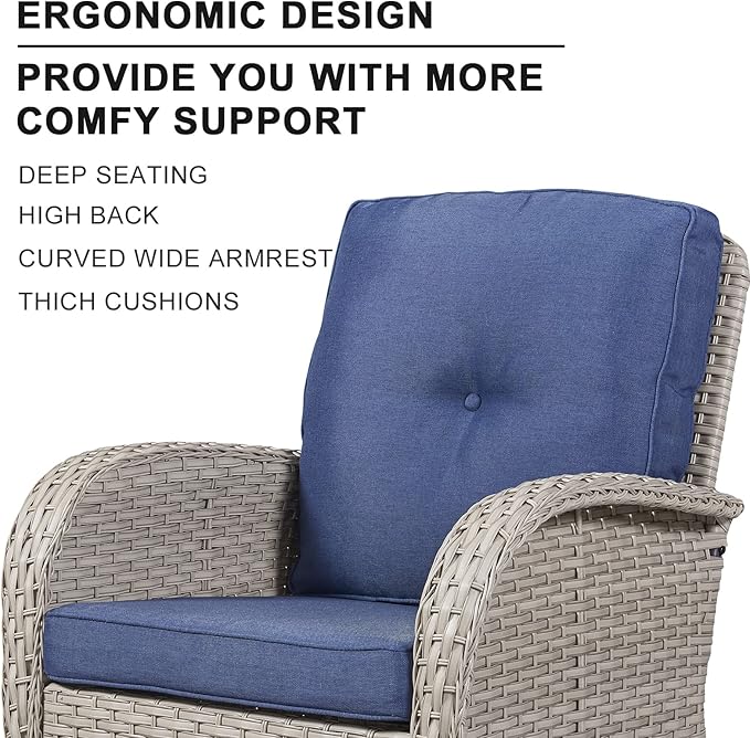 HUMMUH Patio Wicker Rocking Chairs Set of 2 Rattan Outdoor Rocking Chairs for Front Porch Garden Backyard Lawn Balcony Weather Rocker Chair with Side Table