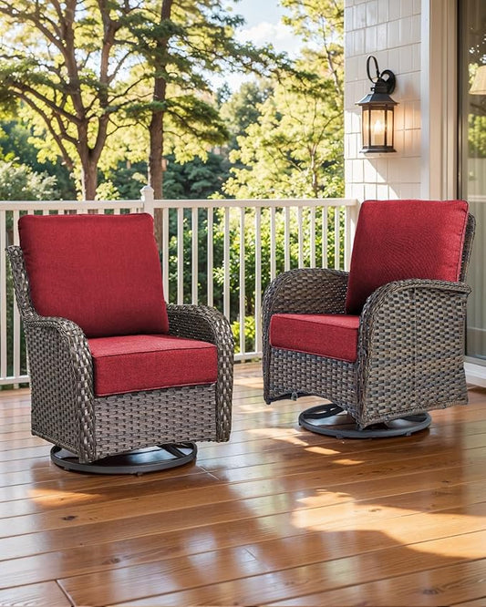 Luxury 22x24/22x25 6-Inch Outdoor Seat Cushions - Set of 2 Water Resistant Patio Chair Replacement Cushion for Porch Rattan Dining Rocker Glider Chairs Loveseat Couch Sectional Sofa - Red