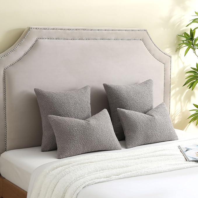 FUTEI Pack of 2 Light Grey Decorative Throw Pillow Covers 12x20 Inch Soft Cozy Solid Boucle Textured Lumbar Pillow Cases,Modern Home Decor for Couch Bed Living Room