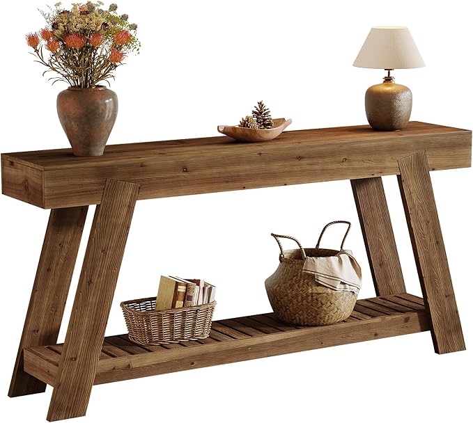 Tribesigns 62.9-Inch Solid Wood Console Table for Entryway, Long Narrow Sofa Couch Table with Storage for Living Room Hallway