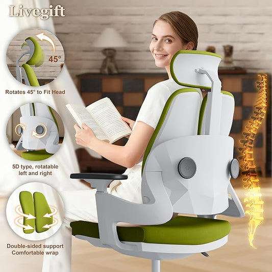 Ergonomic Office Chair Big and Tall Desk Chair, Dual-backrest Computer Chair with 3D Adjustable Arms and Lumbar Support, 500lbs Extra Wide Seat, for Home & Office Use,Green