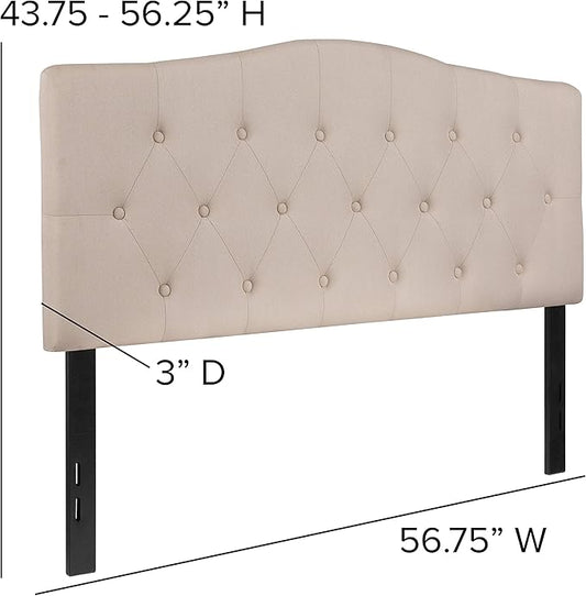 BizChair Tufted Upholstered Full Size Headboard in Beige Fabric