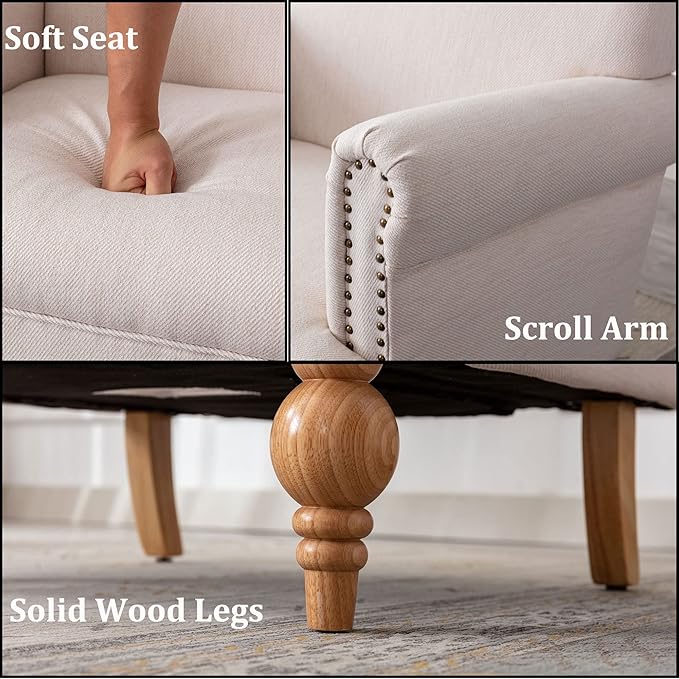 DM Furnitue Modern Accent Chair Comfy Arm Chairs Comfy Upholstered Lounge Chair Single Sofa Couch for Bedroom/Living Room, Cream