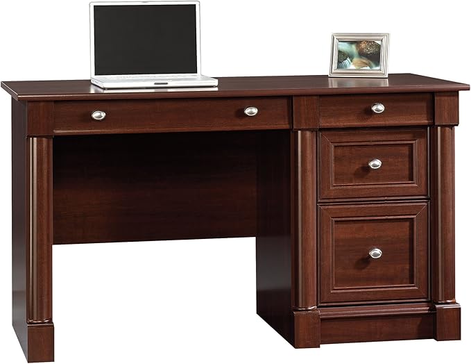 Sauder Palladia Computer Desk with Drawers, Home Office Desk with File Cabinet Storage Drawer, Cable Management, Keyboard Tray, in Select Cherry Finish