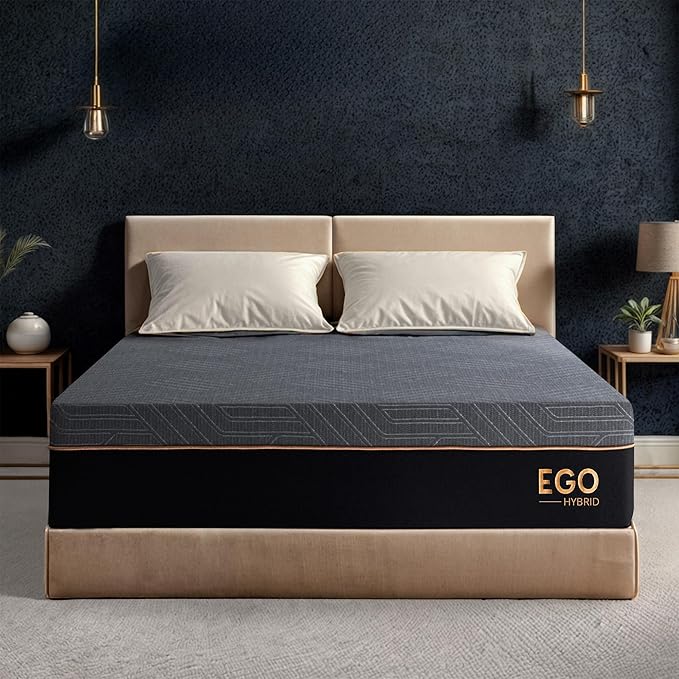 EGOHOME Hybrid Queen Mattress 12 Inch, Mattress with Cooling Cover, Comfort Foam & Pocket Spring Bed in a Box, Targeted Support Pressure Relief, CertiPUR-US Certified, Made in USA, 60x80x12 Black