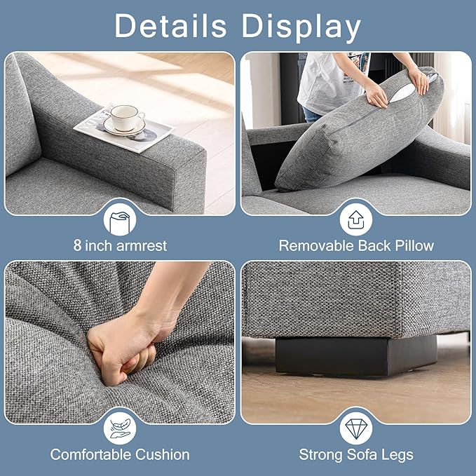 ELUCHANG 47" W Oversized Accent Chair, Linen Fabric Modern Chair, Washable Covers, Comfy Upholstered Large Armchair Single Sofa Reading Chair for Living Room Bedroom Office, Dark Grey