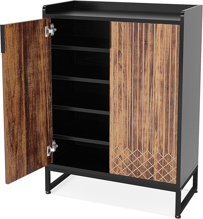 Tribesigns Shoe Cabinet with Doors, 6 Tiers Shoe Storage Cabinet for Entryway, 25 Pairs Wooden Shoe Cabinets, Modern Shoe Organizer Storage for Living Room, Bedroom, Hallway, Closet, Black and Brown