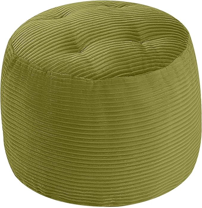 MeMoreCool Stuffed Round Pouf Ottoman Foot Rest, Floor Pouf Foot Stool with Soft Foam Chunk Filling, Round Small Ottoman Footstool Circle Footrest for Couch Living Room, Corduroy Green