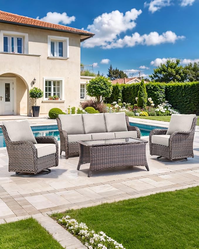 Luxury 22x24/22x25 6-Inch Outdoor Chair Cushions Set of 4 - Heavy Duty Water-Resistant Comfortable Cushion for Patio Furniture Set Dining Gliding Rocking Chairs Loveseat L-Shape Sofa - Beige
