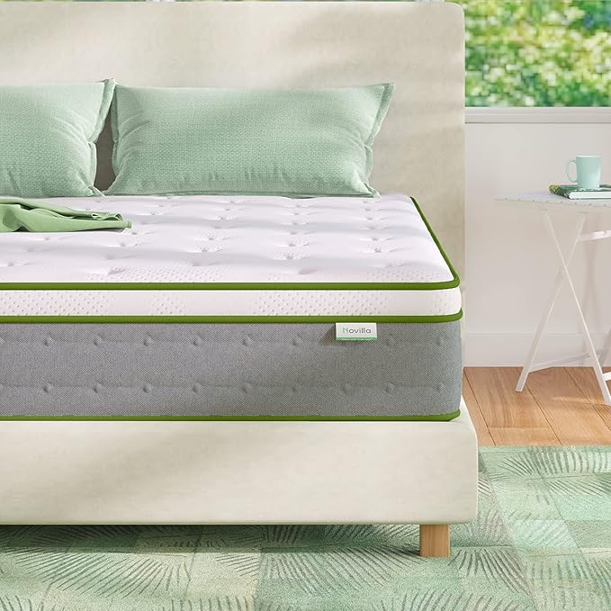 Novilla King Size Mattress, 10 Inch Hybrid Pillow Top King Mattress in a Box with Gel Memory Foam & Individually Wrapped Pocket Coils Innerspring for a Cozy & Peaceful Sleep