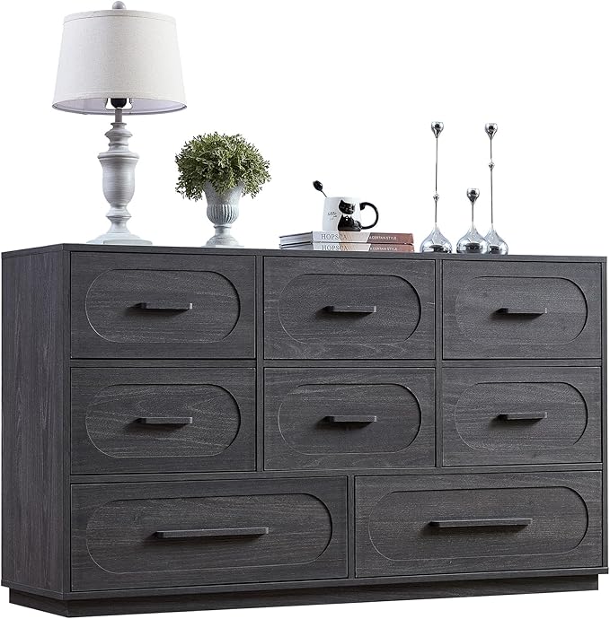 Modern 8 Drawer Dresser for Bedroom, 54" Wide Dressers & Chest of Drawers w/Solid Wood Handle, Wood Mid Century Closet Organizers and Storage Cabinet for Bedroom, Living Room, Hallway, Gray
