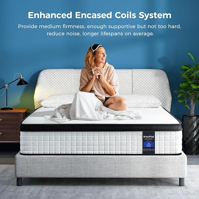 Inofia Full Mattress, 10 Inch Hybrid Innerspring Spring with Memory Foam, Cool Bed in a Box, Pressure Relief with Motion Transfer, Mattress Full Size