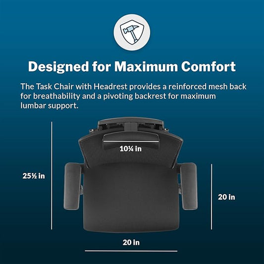 Vari Task Chair with Headrest (VariDesk) - Adjustable Height Ergonomic Office Desk Chair with Armrests & Casters - Breathable Mesh Computer Chair with Lumbar Support - Easy Assembly - Black