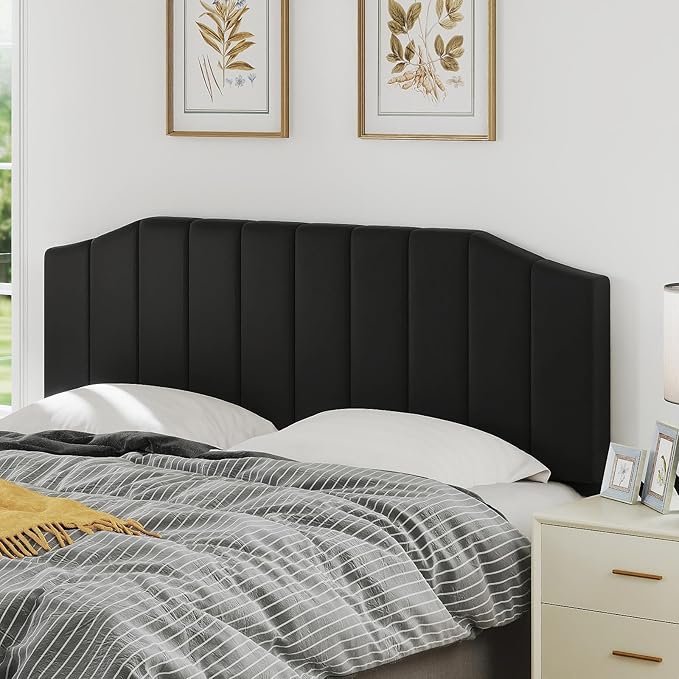 King Size Headboard Only, Velvet Upholstered Headboard King/California King Size Wall Mount and Bed Frame Mount, Featuring High-Density Sponge Padding Easy Assembly Comfort Style-Black