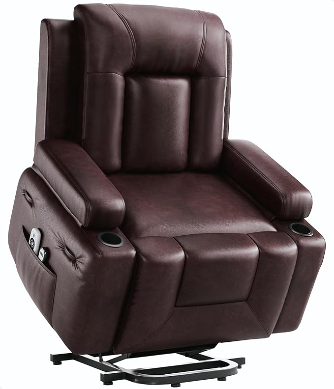 GarveeHome Power Lift Recliner Chair - Heat and Massage, Adjustable Back and Legs, PU Leather Electric Lift Chair Designed for The Elderly and People with Mobility impaired
