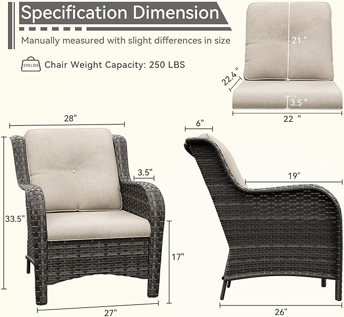 Patio Wicker Chairs Set of 2, Patio Rattan Dining Chairs with 3.5-inch Seat Cushions, High Back and Curved Armrest for Garden, Backyard, Balcony and Deck, Beige