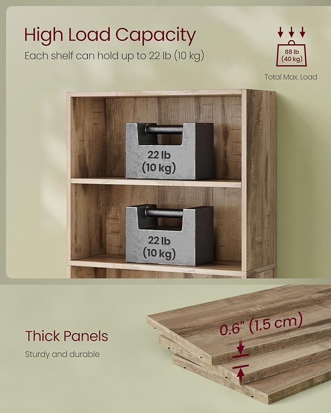VASAGLE Custos Collection - Bookshelf, 3-Tier Bookcase, Book Shelf, Open Storage Shelf, 9.4 x 23.6 x 32 Inches, for Living Room, Home Office, Dinning Room, Camel Brown ULBC163L01
