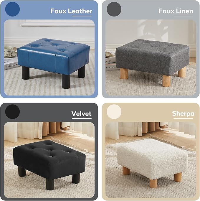 Small Foot Stool Ottoman, Velvet Footstool Ottoman Foot Rest for Couch, Rectangle Footstools and Ottomans Small for Living Room, Entryway and Bedroom (Black)