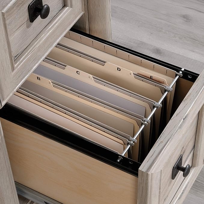 Sauder Palladia Computer Desk with Hutch, Home Office Desk with Drawers, File Cabinet Storage Drawer, Cable Management, Keyboard Tray, in Split Oak Finish