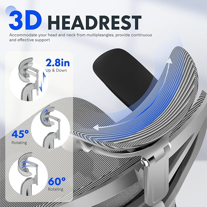 FLEXISPOT ErgoX Premium Ergonomic Office Chair with Footrest- Adjustable 3D Armrests, Dynamic Lumbar Support, Recline & Tilt Function, Mesh Seat, for Home & Office Use,Light Grey