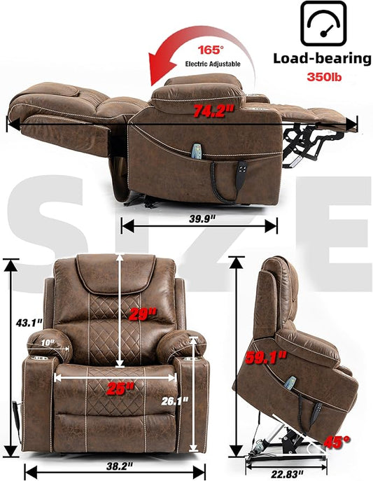 26in Extra Large Lazy Boy Recliner Chair for Tall Men Up to 6'2"/350lb Adjustment Power Lift Recliner Chair with Cupholder, Massage Chair Recliner with Lumbar Heating