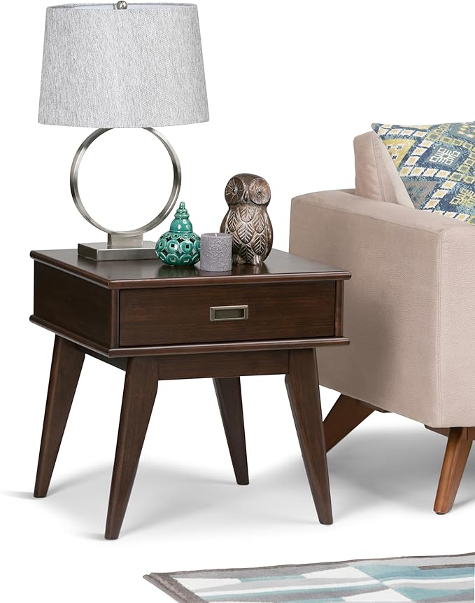 SIMPLIHOME Draper SOLID HARDWOOD 22 inch Wide Rectangle Mid Century Modern End Table in Medium Auburn Brown for the Living Room and Bedroom