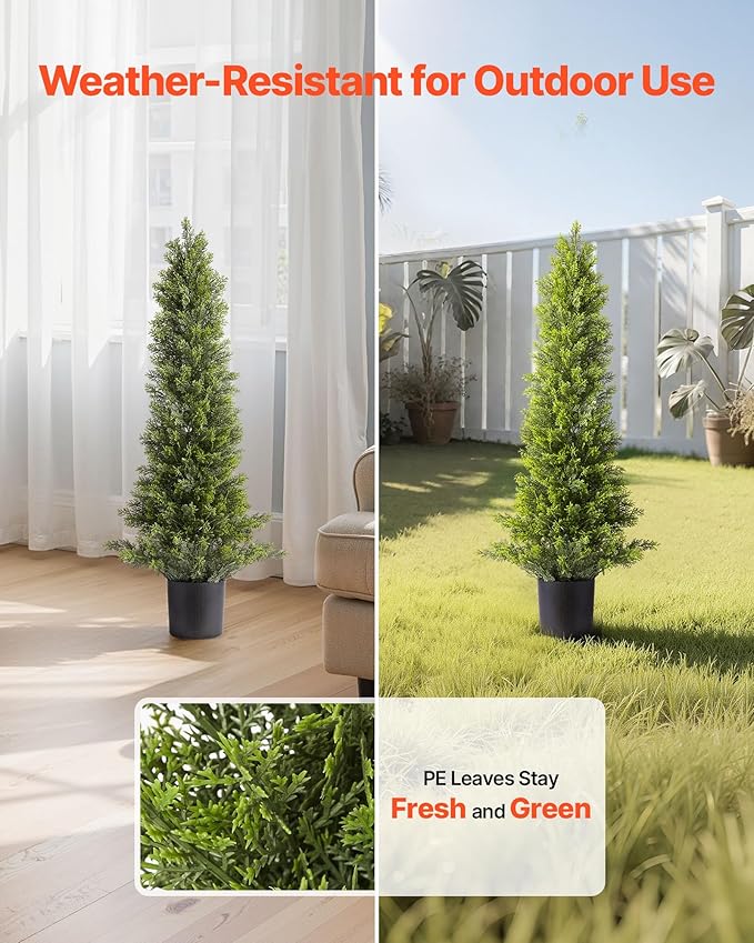 VEVOR Artificial Cedar Topiary Trees, 36 inch 2 Set Faux Pine Shrubs Plants, Fake Silk Tree Look Real, Easy Assembly for Decor Front Porch Outdoor Patio Garden Balcony Backyard Indoor Office(3FT