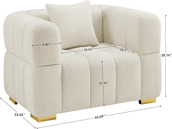 VANOMi Oversized Accent Chairs Set of 2, Boucle Arm Chair with Deep Seat, Oversized Comfy Reading Chair for Living Room, Bedroom, Office, Apartment,White (2 Piece)