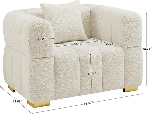 VANOMi Oversized Accent Chairs Set of 2, Boucle Arm Chair with Deep Seat, Oversized Comfy Reading Chair for Living Room, Bedroom, Office, Apartment,White (2 Piece)
