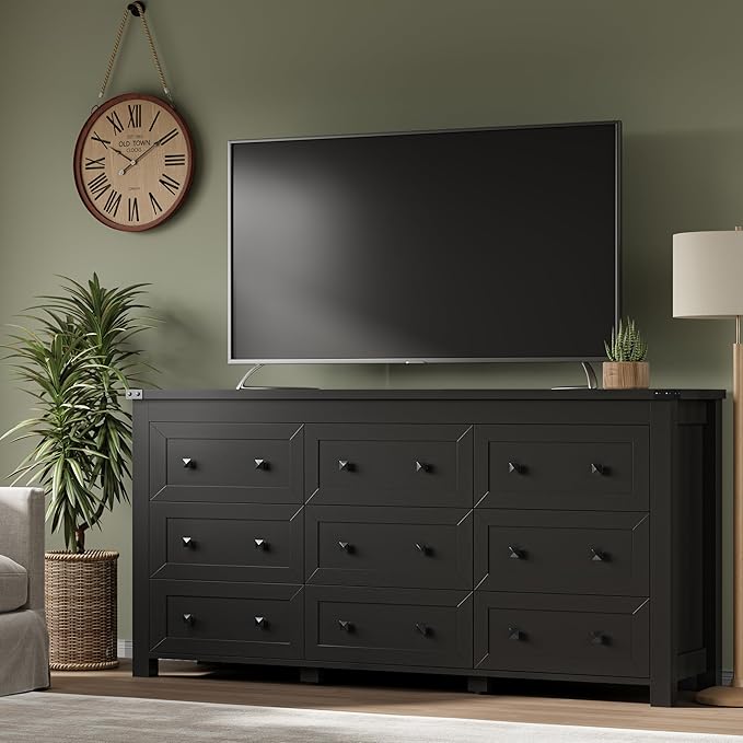 9-Drawer Dresser, Modern Wooden Storage Chest of Drawers, Dresser TV Stand, Wood Drawer Organizer with Metal Handles for Bedroom, Living Room, Hallway