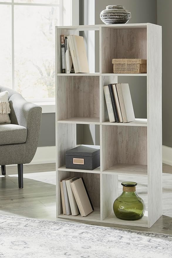 Signature Design by Ashley Paxberry Coastal 8 Cube Storage Organizer or Bookcase, Whitewash