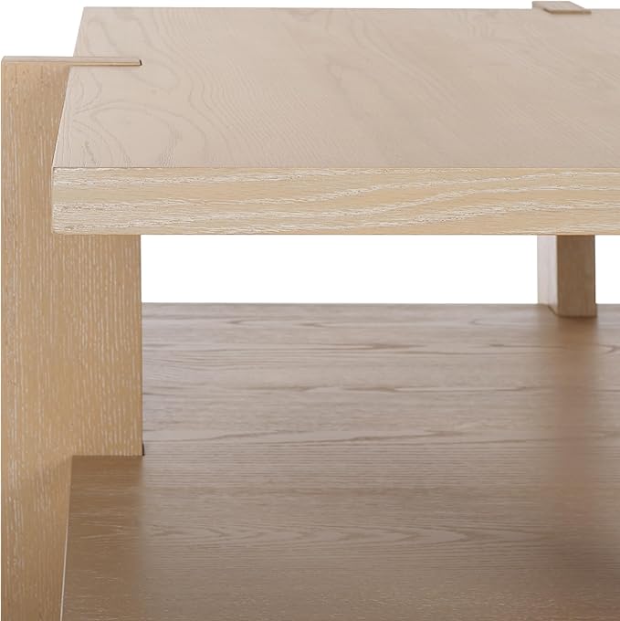 SAFAVIEH Couture Collection Quigley Natural Oak Brown 2-Tier Square Coffee Table, Ideal for Living Room, Office, Bedroom