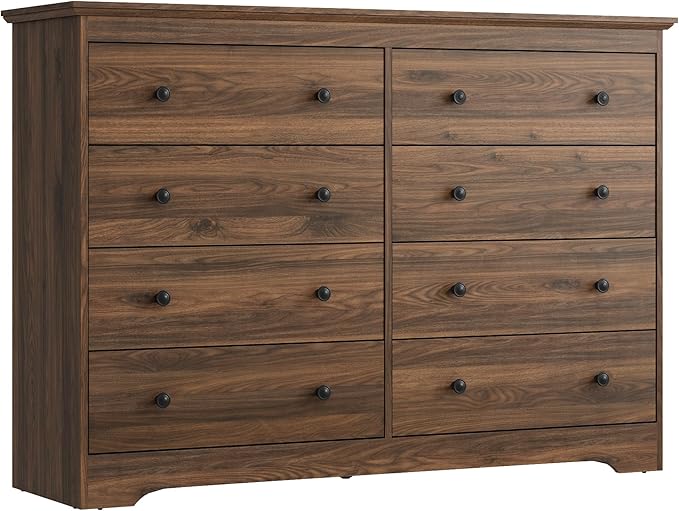 Dresser for Bedroom, 8 Drawer Dresser with Large Drawers, 55 Inch Wide Wood Chest for Living Room, Hallway, Walnut