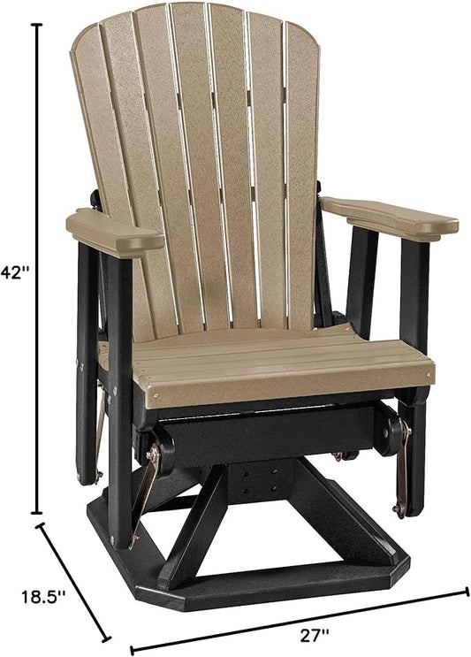 DutchCrafters Slat Fan Back Poly Adirondack Swivel Glider Outdoor Patio Chair (Black & Weatherwood)