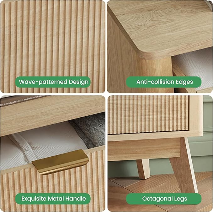 Fluted 5 Drawer Dresser, Tall Dresser with Deep Drawers, Wood Chest of Drawers for Bedroom, Modern Tall Chest Storage Organizer, Natural Finish for Hallway, Entryway, Living Room (Oak)