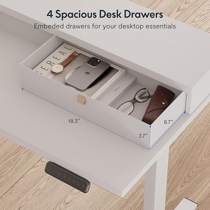 SANODESK 71" L Shaped Standing Desk with 4 Drawers, Height Adjustable Stand up Desk, Corner Gaming Desk with Monitor Stand, White Frame/White Top