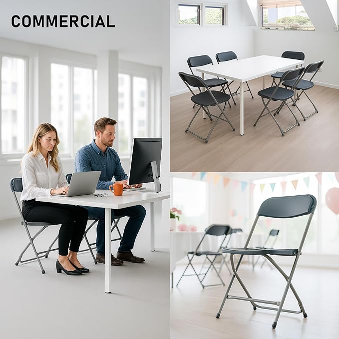 SEALAMB Plastic Folding Chairs 30 Pack, Gray Commercial Portable Indoor/Outdoor Chairs for Home Office, Wedding, Events Parties with Steel Frame, 350lbs Capacity (Gray-Plastic, 30 Pack)