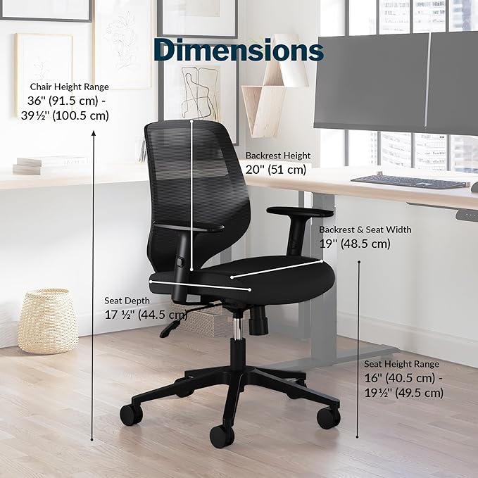 Vari Foundation Chair - Ergonomic Home Office Desk Chair + Adjustable Height, Tilt, and Armrests, Breathable Mesh, Lumbar Support - Swivel Rolling Task Chair for Office or Study (Black)