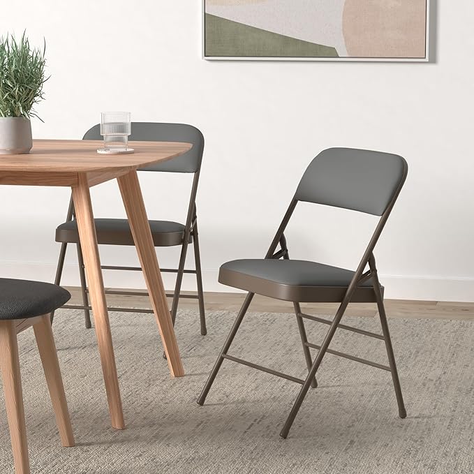 Amazing for less Pack of 2 (Fabric/Vinyl) Steel Frame Metal Foam Padded Folding Chairs (Black, Gray, White) (2-Pack - Vinyl Gray)