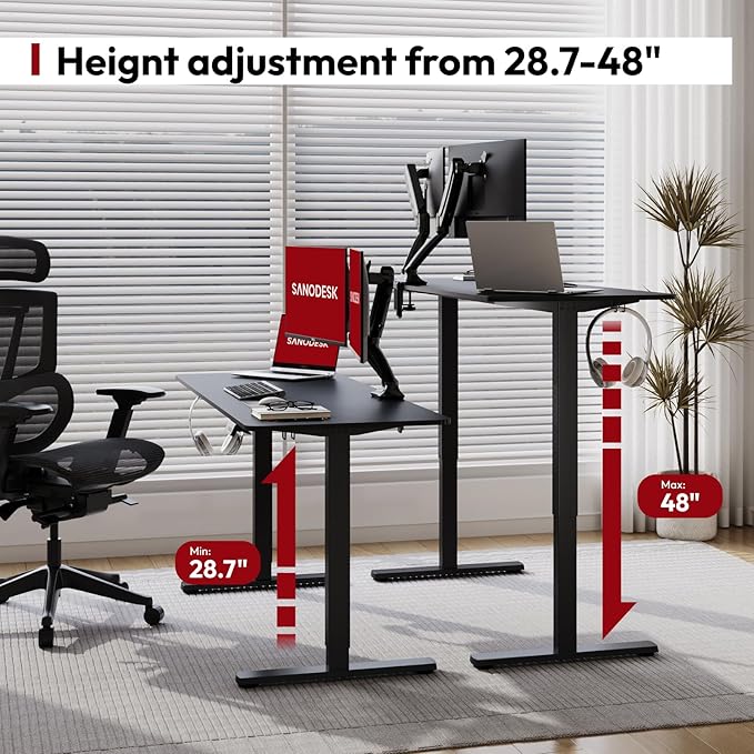 SANODESK Electric Standing Desk 71x32 Inch Height Adjustable Stand Up Desk Home Office Computer Workstation Sit Stand Home Office Desk with Splice Board (Black Frame + Black Top)