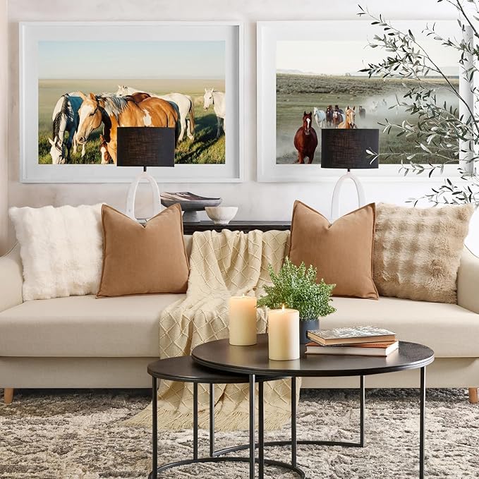 ZWJD Camel Pillow Covers 24x24 Set of 2 Chenille Throw Pillow Covers with Elegant Design Soft and Luxurious Decorative Throw Pillows for Couch, Bed, and Home Decor