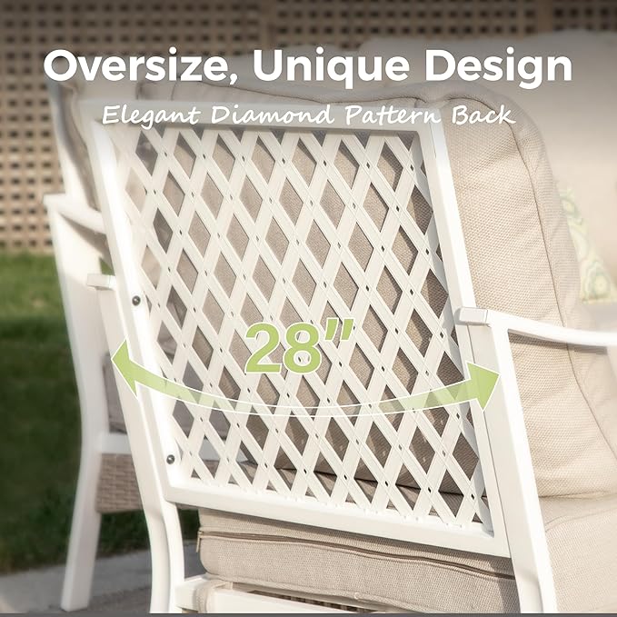 Outdoor Patio Rocking Sofa Chairs Set of 2 Steel Frame Porch Furniture with Deep Seating and 5.5" Cushions for Lawn Backyard Deck, Beige