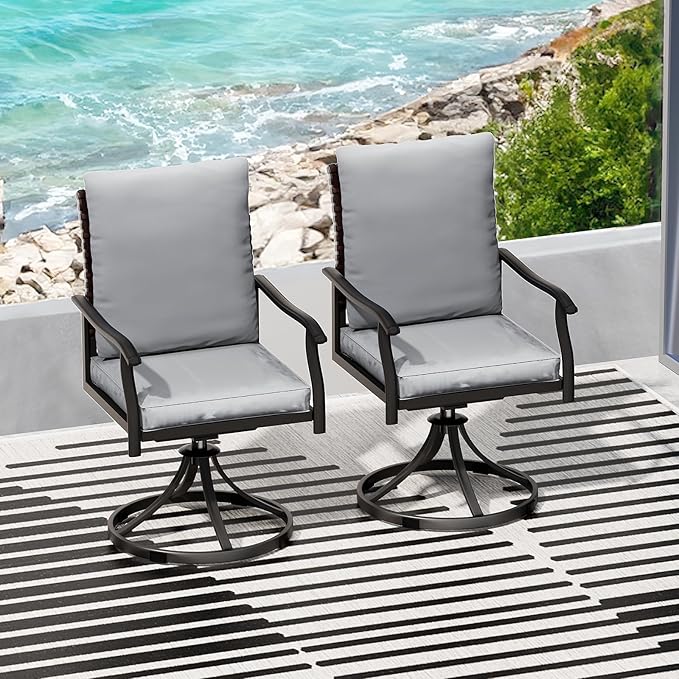 LEVELEVE 5 Piece Outdoor Patio Dining Set with 4 Swivel Dining Chairs & 1 Large Round Dining Table,Bistro Furniture Set for Lawn, Garden, Deck, Backyard and Porch