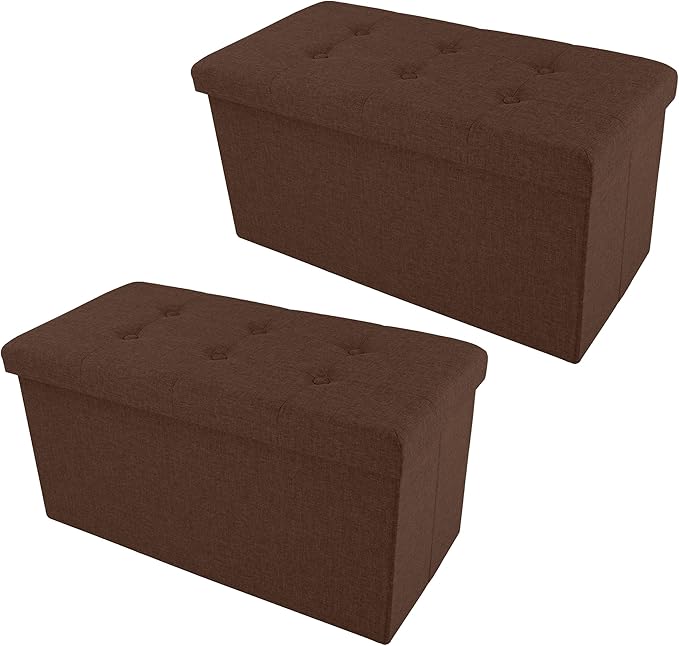 Lavish Home Ottoman Set of 2 - Ottoman Foot Rest, Linen Chest, or Storage Bench Set - 30in Ottomans for Living Room, Bedroom, Dorm Storage (Brown)