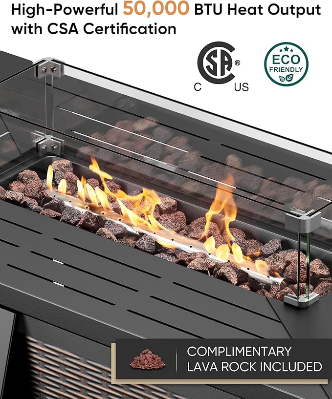HUMMUH 7-Piece Patio Furniture Set with Fire Pit,Wicker Patio Sofa Set Outdoor Swivel Rocking Chairs with Ottomans for Backyard,Poolside,Deck